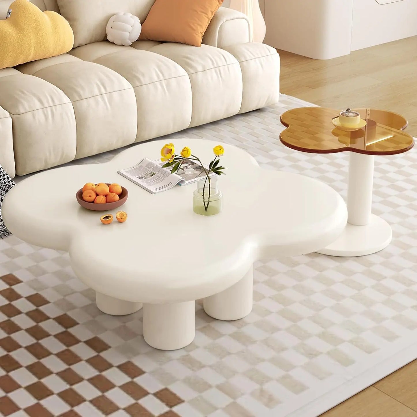 Modern Nesting Coffee Tables Set of 2 Glass Top Irregular Design