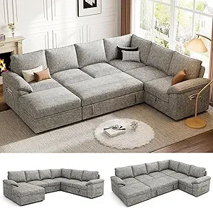 108 Inch Sectional Sleeper Sofa U Shaped Modular Couch with Storage