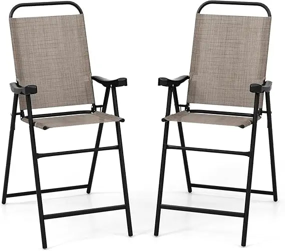 2 Pieces Folding Patio Bar Chairs Outdoor High Top Metal Frame