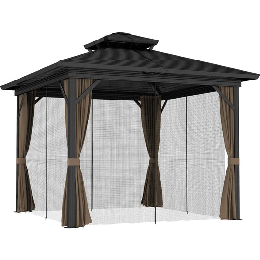 10x10 Hardtop Gazebo Aluminum Frame Permanent Pavilion Outdoor Canopy