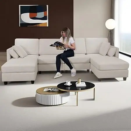 U-Shaped Sectional Couch with Double Ottoman Cloud Sectional Couches for Living Room 4 Seat Sofas
