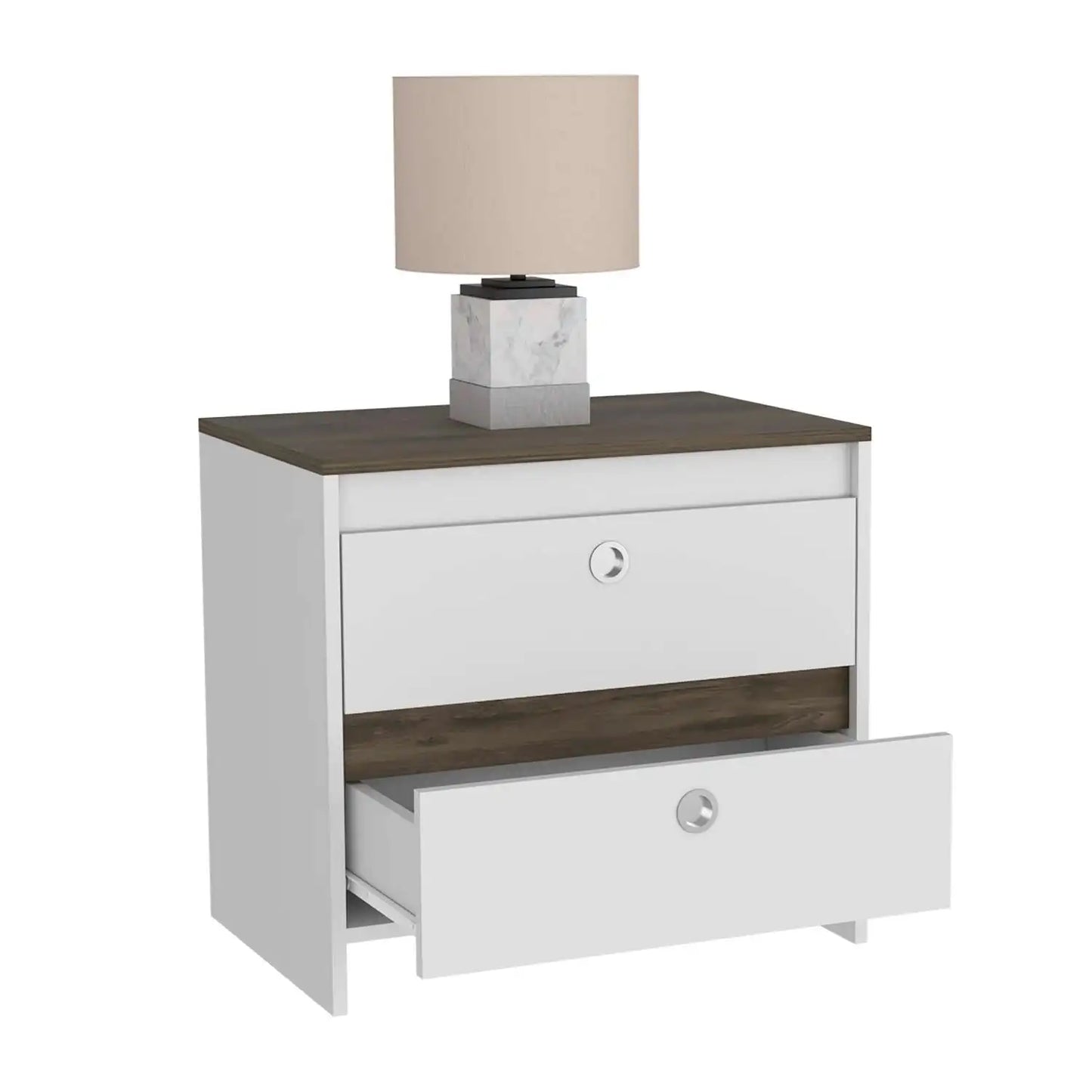 Idaly Nightstand Modern Bedroom Furniture Two Drawers White Dark Brown