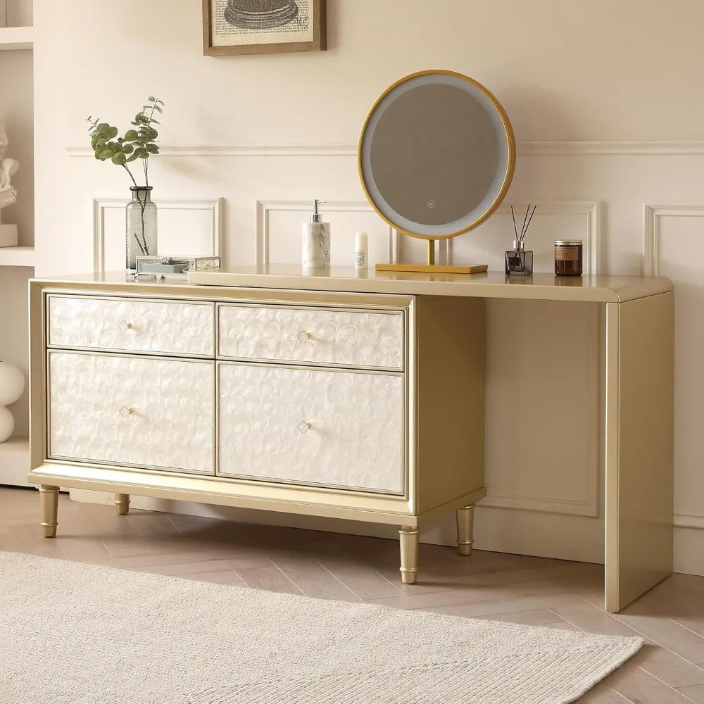 Vanity Desk with LED Lighted Mirror and 4 Drawers for Bedroom Living Room