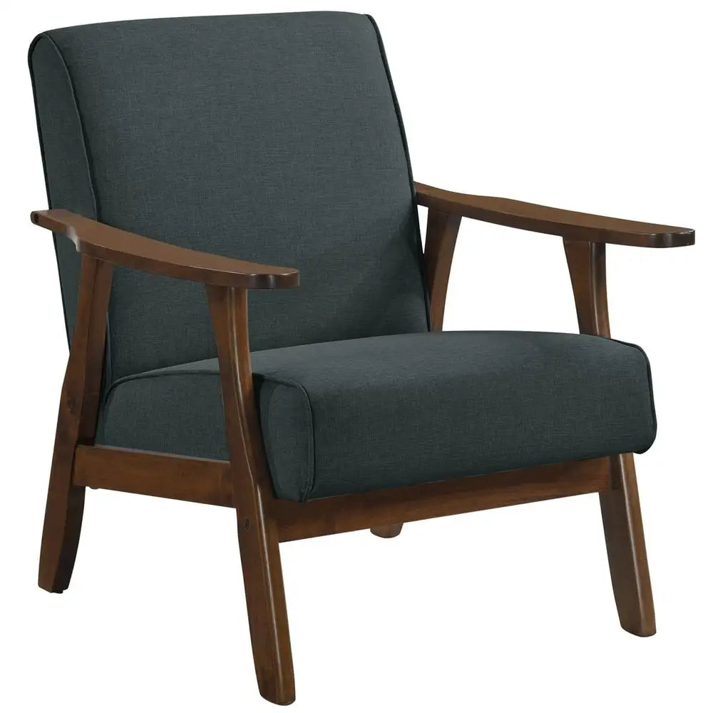 Mid Century Linen Upholstered Accent Chair Solid Wood Frame Ergonomic Design