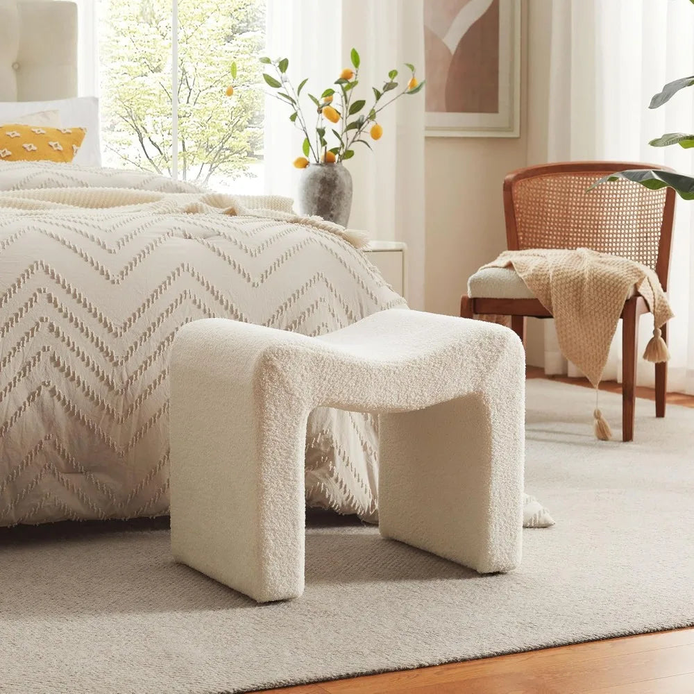 Small Modern Footstool Ottoman Teddy Velvet Vanity Chair Living Room