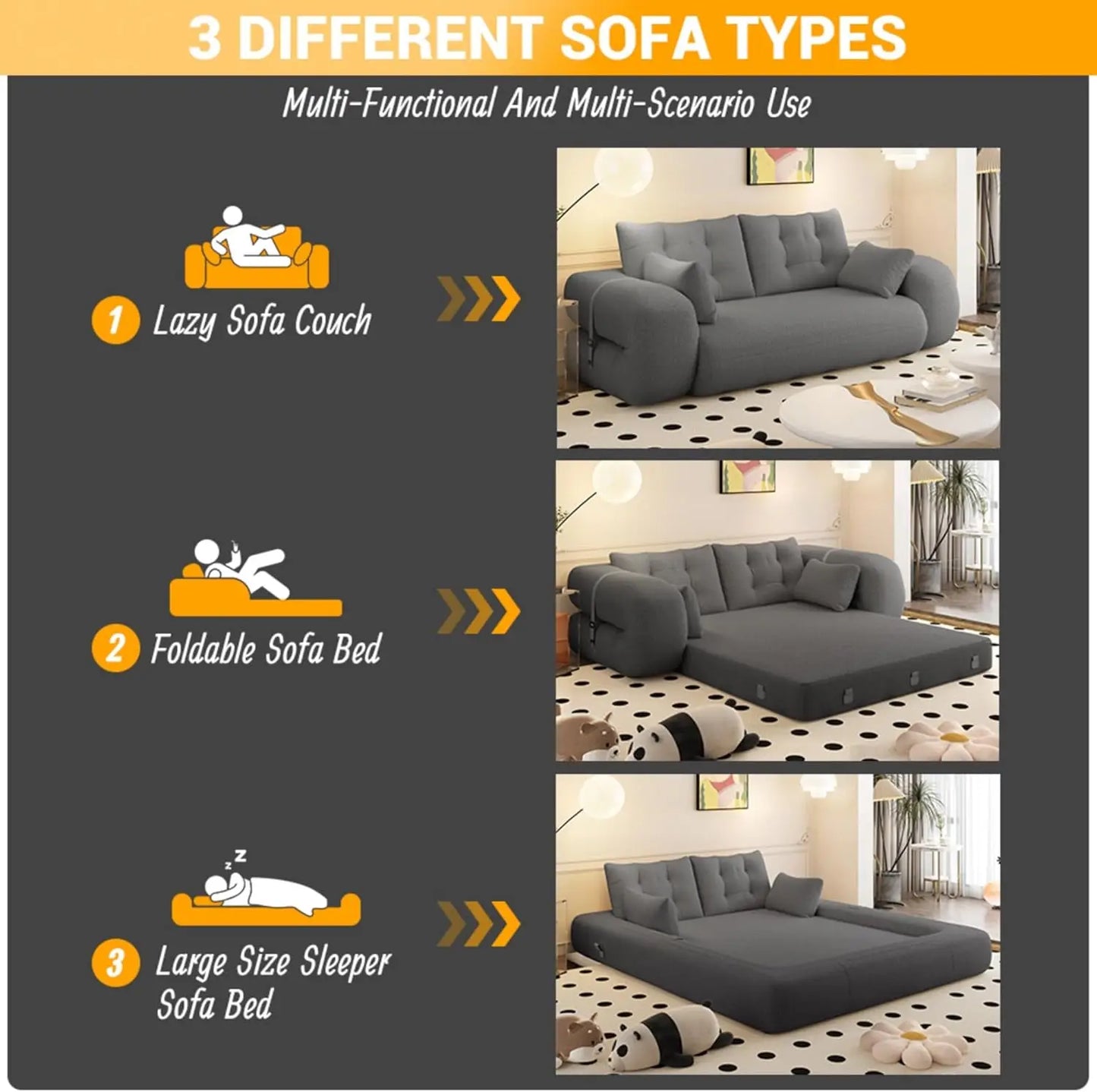 Ljustra Convertible Folding Sofa Bed Memory Foam Sleeper Couch
