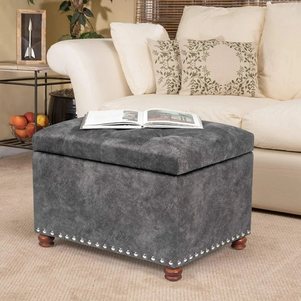 24 Inch Rectangle Lift Top Storage Ottoman Bench Velvet Tufted Stool