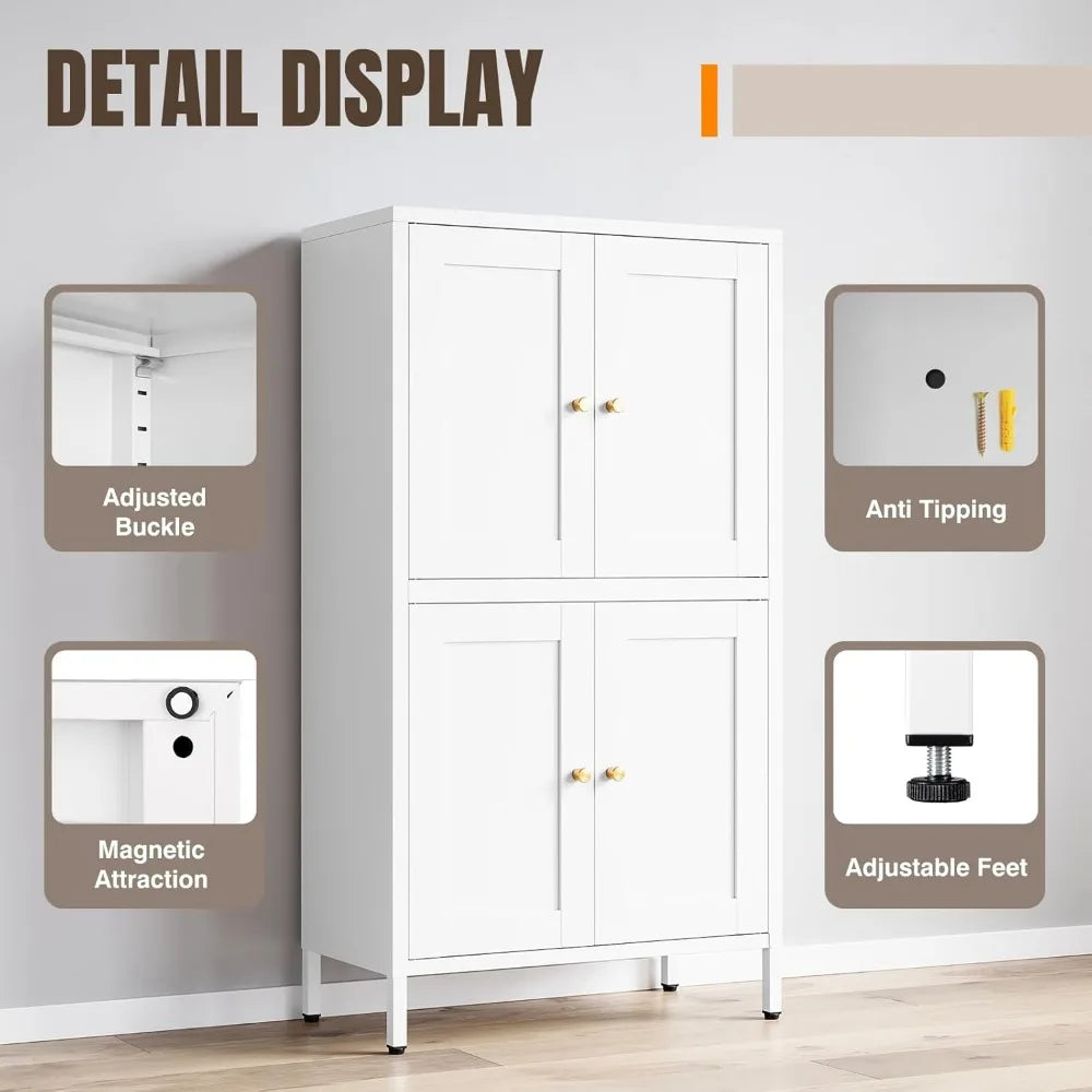 Ljustra Metal Pantry Cabinet Tall Kitchen Storage with 4 Doors Adjustable Shelves