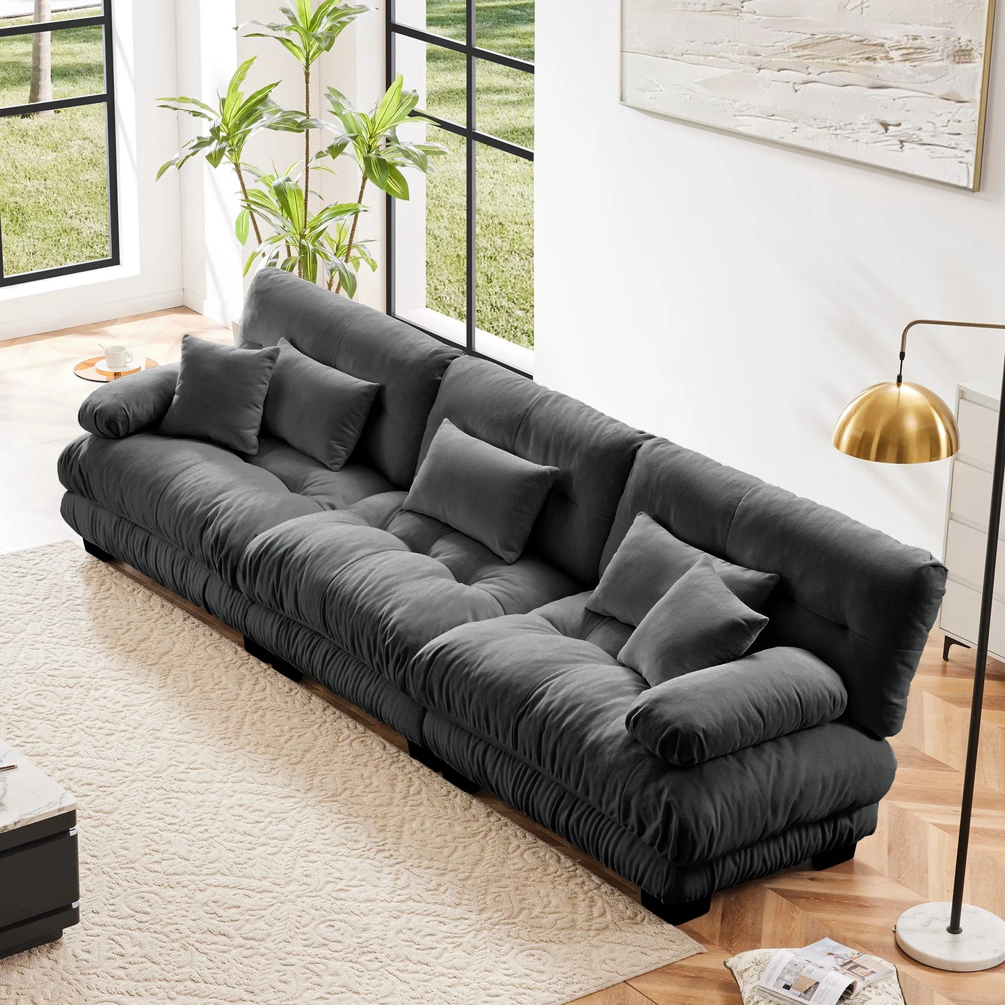 Premium 3 Seat Modular Sectional Sofa Deep Seat Chenille Couch