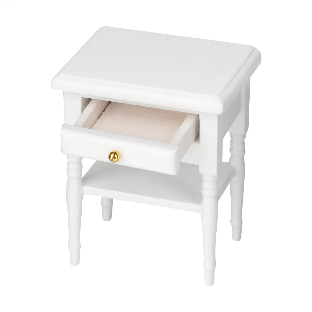Ljustra Mini White Wooden Bedside Table Model for Dollhouse 1:12 Scale