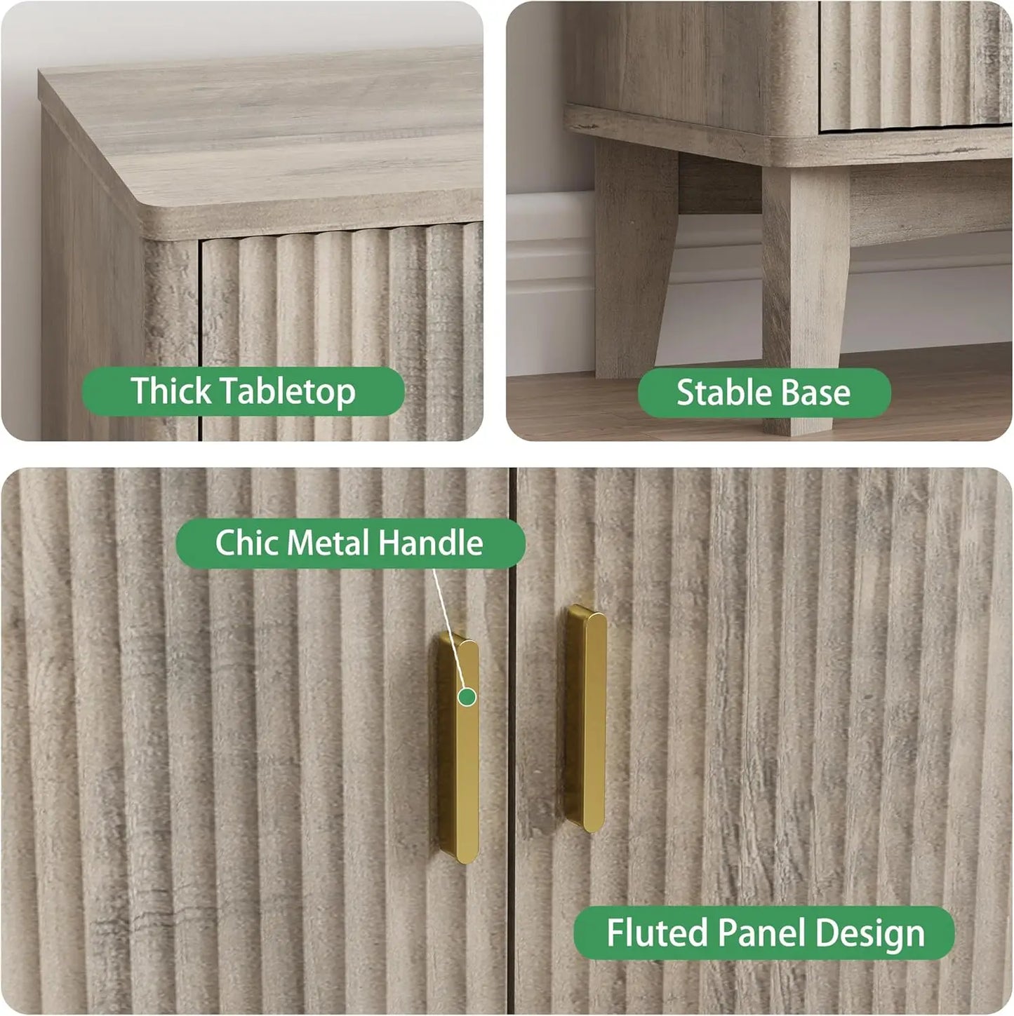 Fluted Sideboard Buffet Cabinet Storage Mid Century Modern Coffee Wine Bar