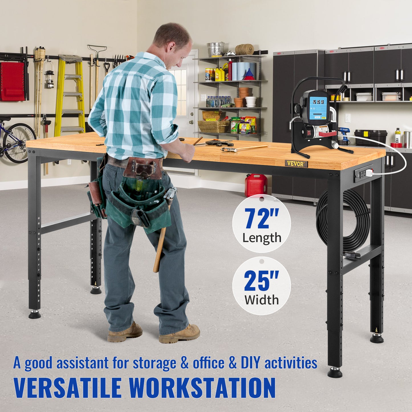Ljustra Adjustable Height Oak Wood Workbench 900KG Capacity for Workshop