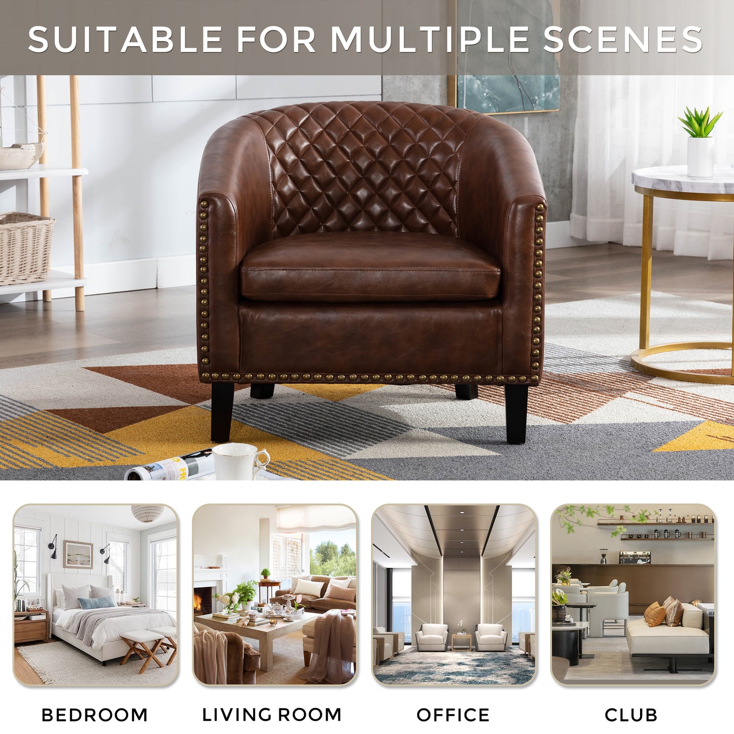 Barrel Accent Chairs Soft Padded Armrests Solid Wood Legs Living Room