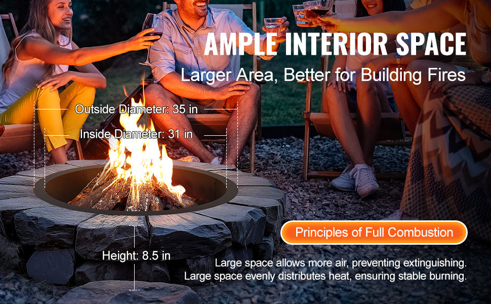 Heavy Duty Fire Pit Ring Durable Carbon Steel Fire Pit Insert Outdoor