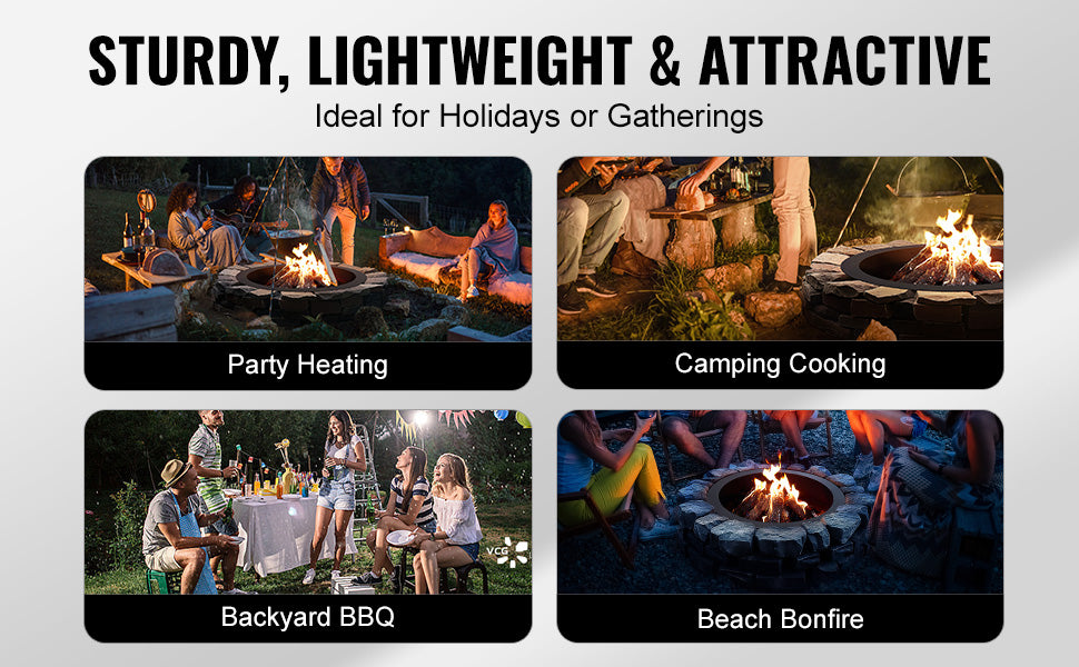 Heavy Duty Fire Pit Ring Durable Carbon Steel Fire Pit Insert Outdoor