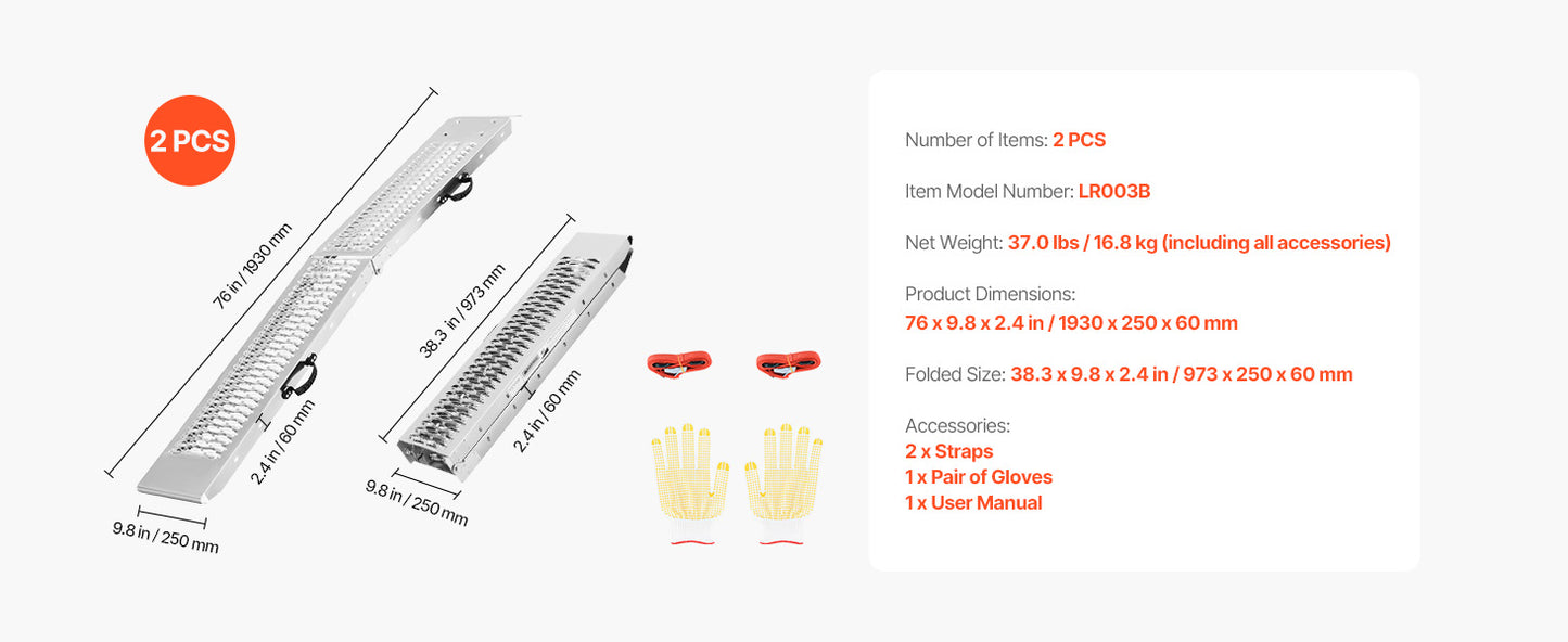Ljustra 1000lbs Steel Ramps 2Pcs Loading Ramp for ATV UTV Motorcycle