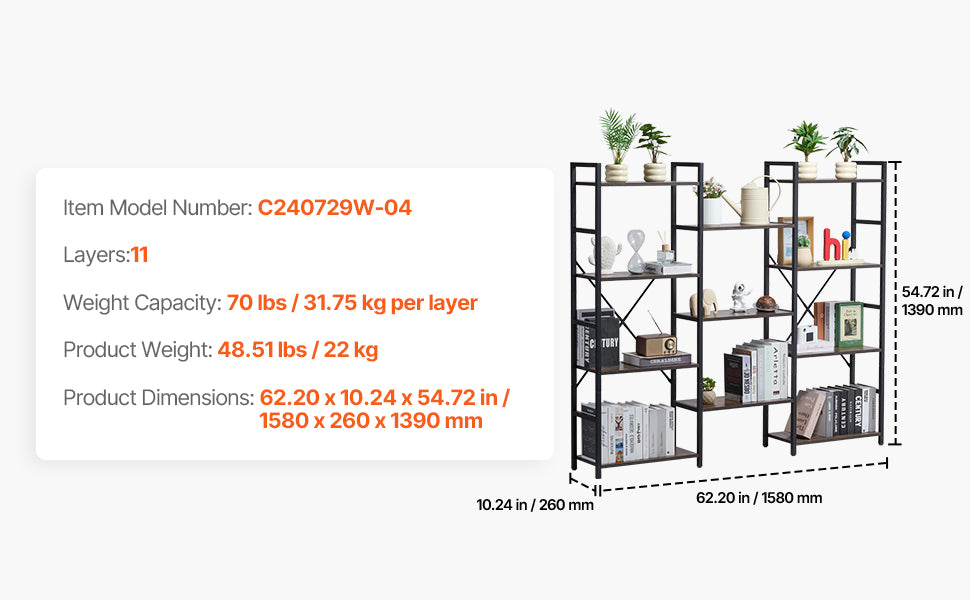 Ljustra Industrial Metal Bookshelf 3-14-Tier Open Storage Bookcase
