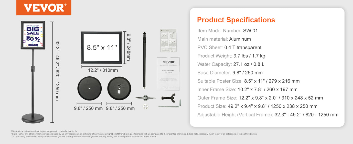 VEVOR Adjustable Pedestal Sign Holder Heavy-Duty Floor Stand Display