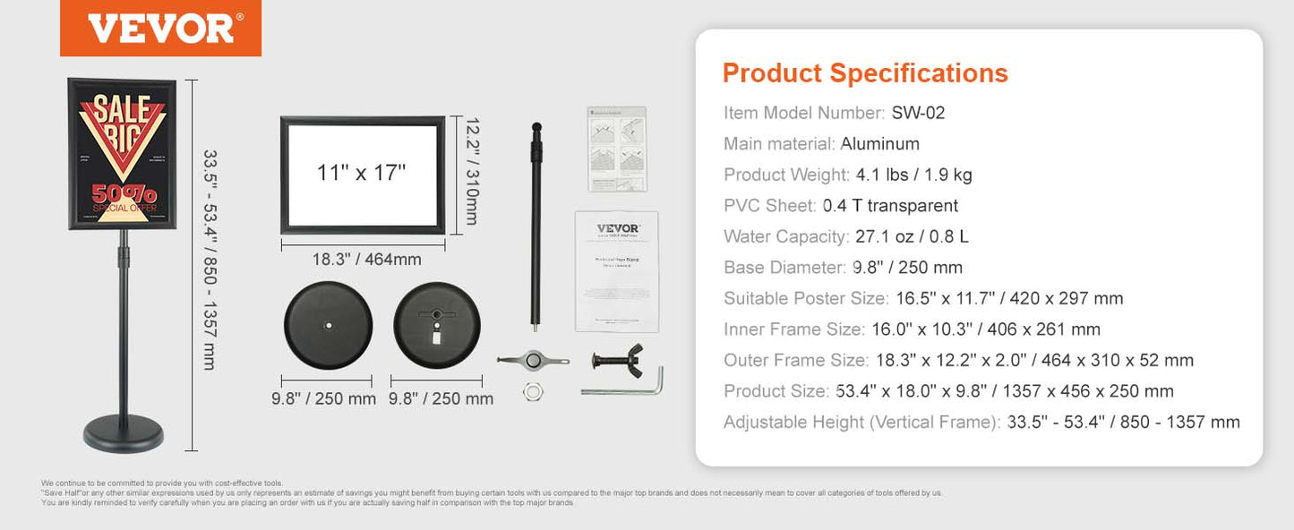 VEVOR Adjustable Pedestal Sign Holder Heavy-Duty Floor Stand Display