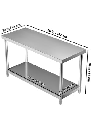 VEVOR Stainless Steel Prep Table Heavy Duty Adjustable Undershelf 550lbs