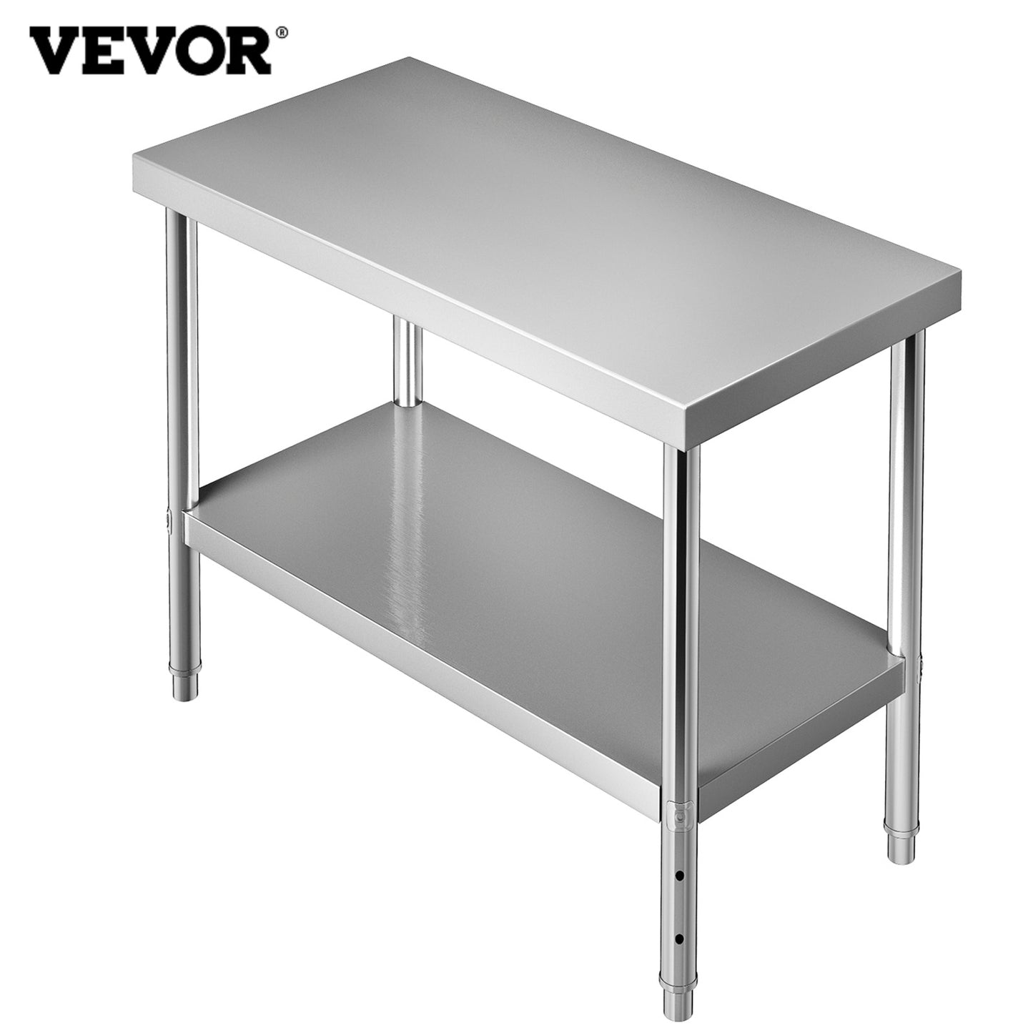 VEVOR Stainless Steel Prep Table Heavy Duty Adjustable Undershelf 550lbs
