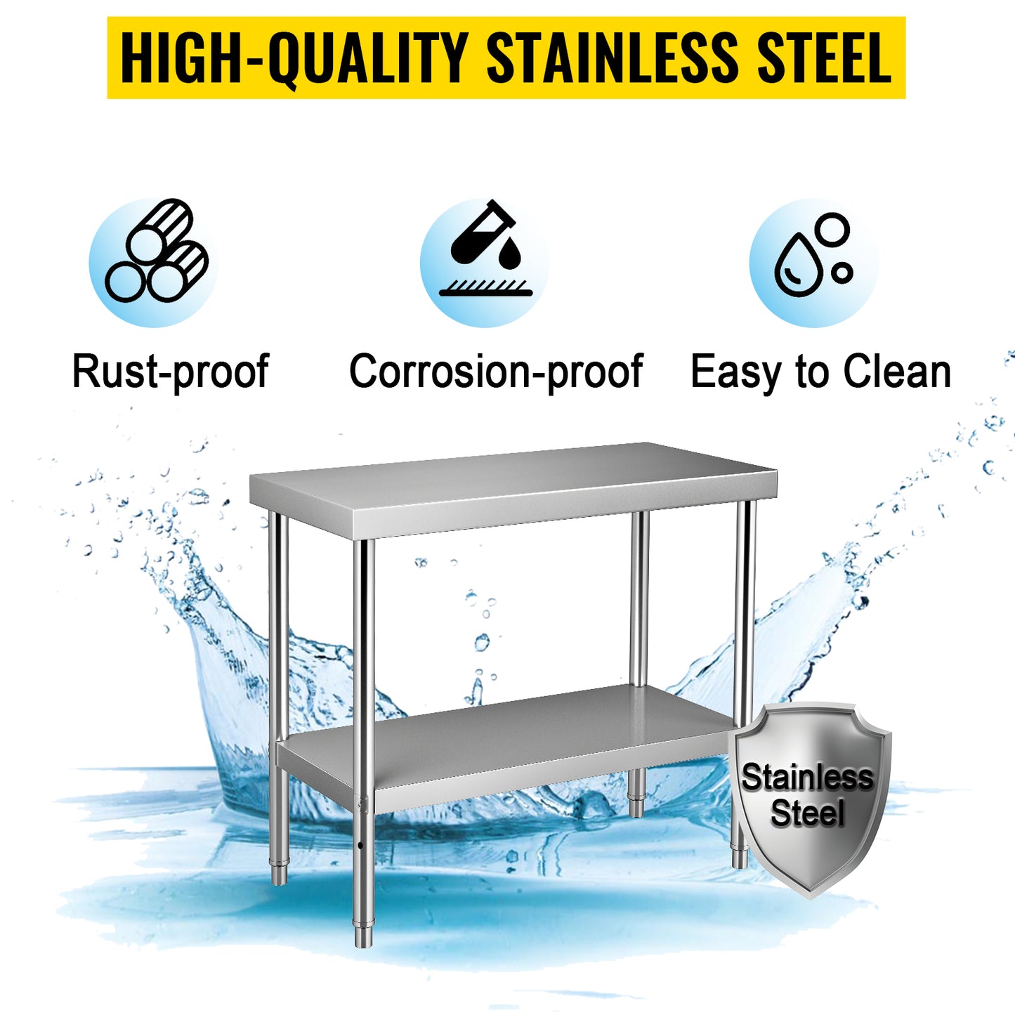 VEVOR Stainless Steel Prep Table Heavy Duty Adjustable Undershelf 550lbs