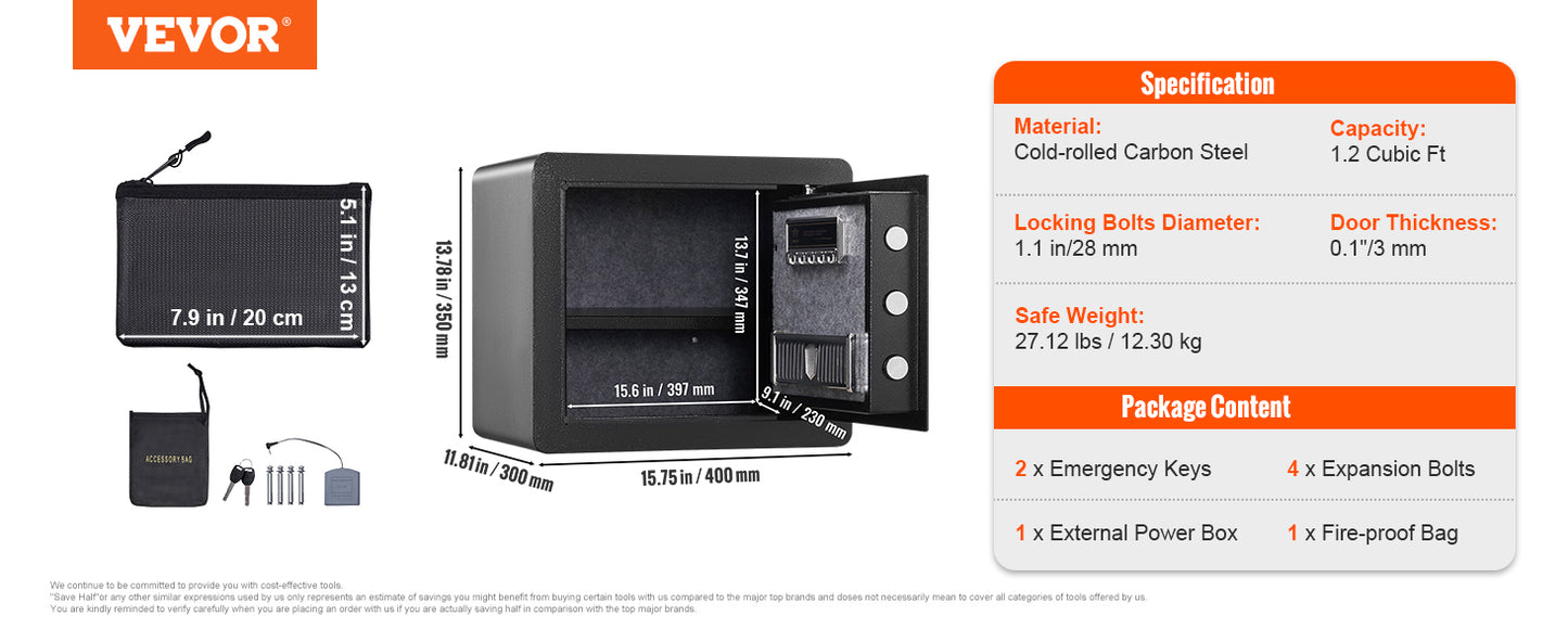 VEVOR Electronic Safe Deposit Box Digital Access Dual Lock Security