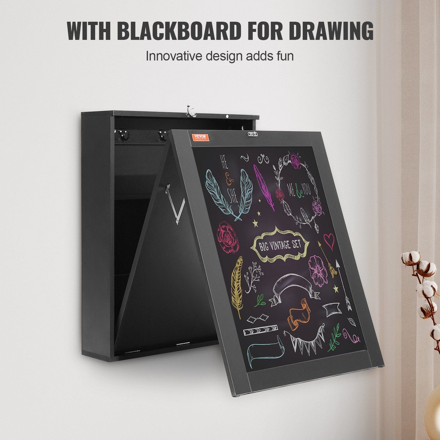 Space Saving Wall Mounted Desk with Storage and Blackboard for Home Office