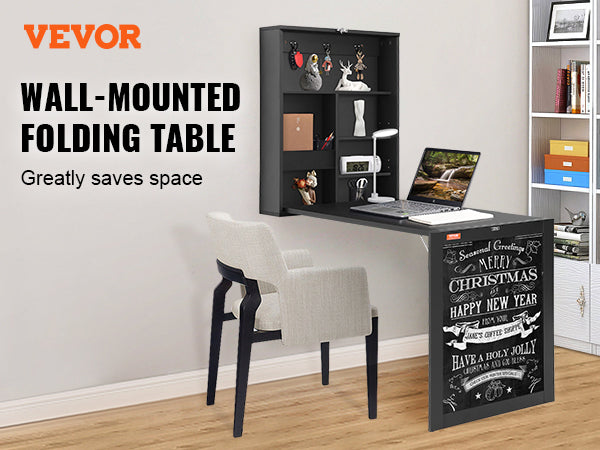 Space Saving Wall Mounted Desk with Storage and Blackboard for Home Office