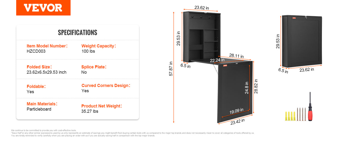 Space Saving Wall Mounted Desk with Storage and Blackboard for Home Office