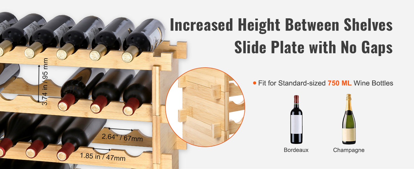 Ljustra Stackable Modular Bamboo Wine Rack for 48 72 Bottles Storage