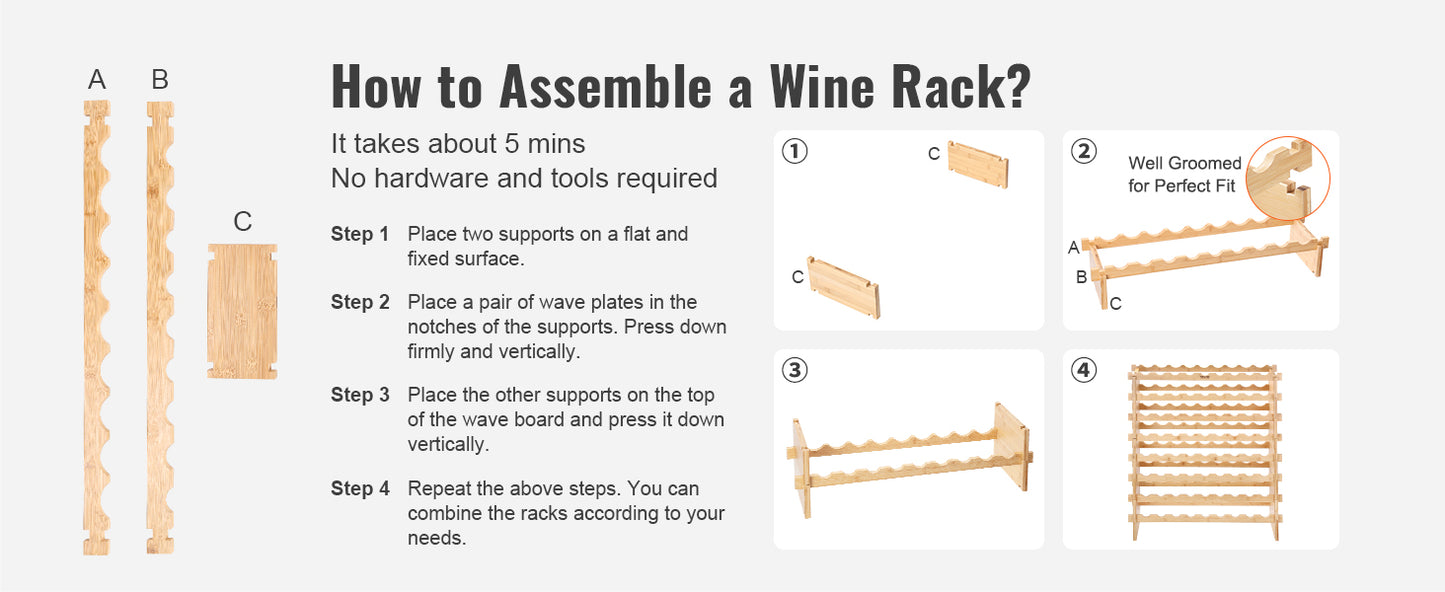 Ljustra Stackable Modular Bamboo Wine Rack for 48 72 Bottles Storage