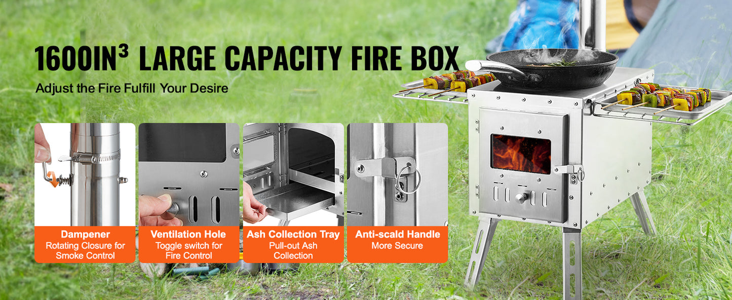 Ljustra Portable Wood Stove Camping Tent Stove with Chimney 86 in