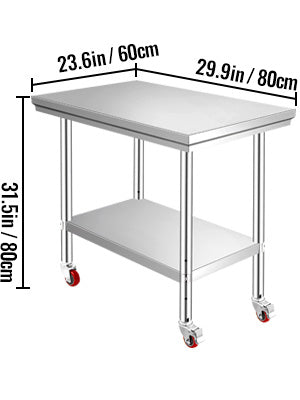 VEVOR Stainless Steel Kitchen Worktable with Caster Wheels for Storage