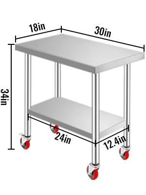 VEVOR Stainless Steel Kitchen Worktable with Caster Wheels for Storage