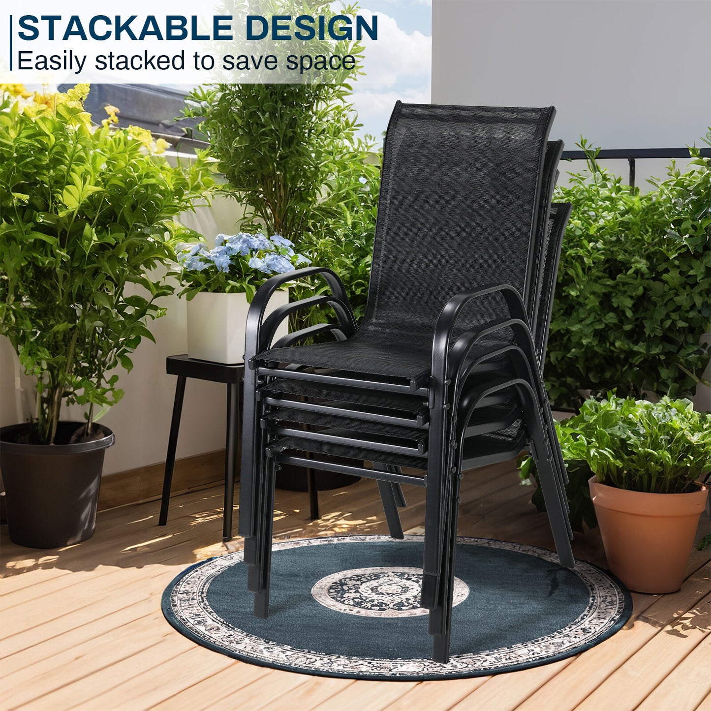 Stackable Outdoor Dining Chairs Set of 6 High Back Garden Chairs