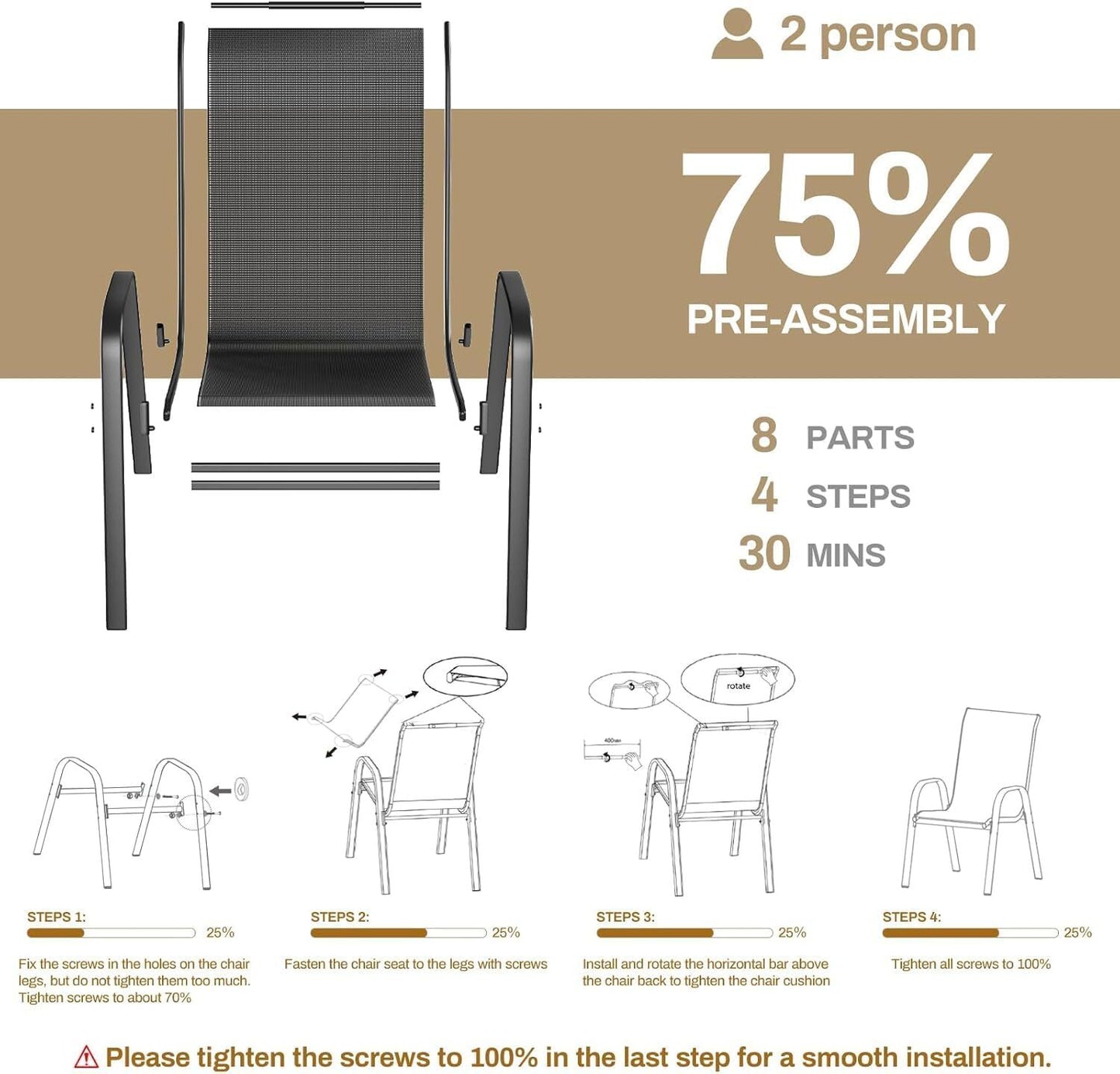 Stackable Outdoor Dining Chairs Set of 6 High Back Garden Chairs