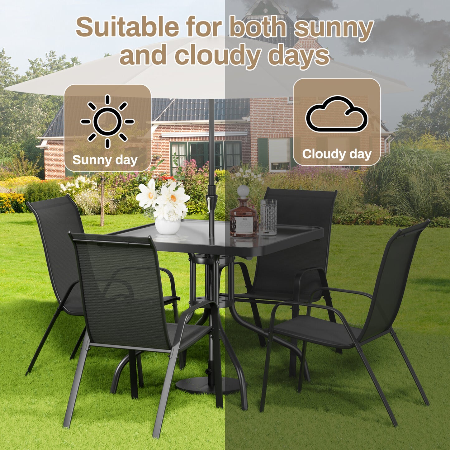Stackable Outdoor Dining Chairs Set of 6 High Back Garden Chairs