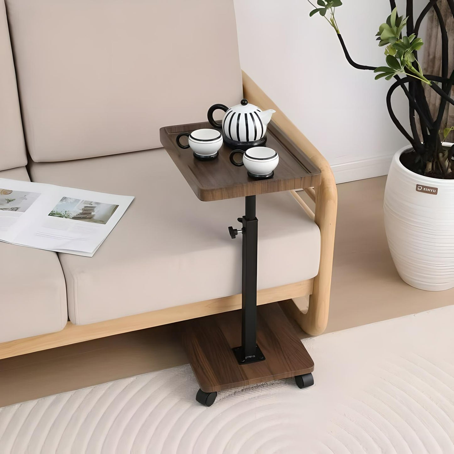 Adjustable Rolling Bedside Table Laptop Desk Portable Sofa Tray Cart
