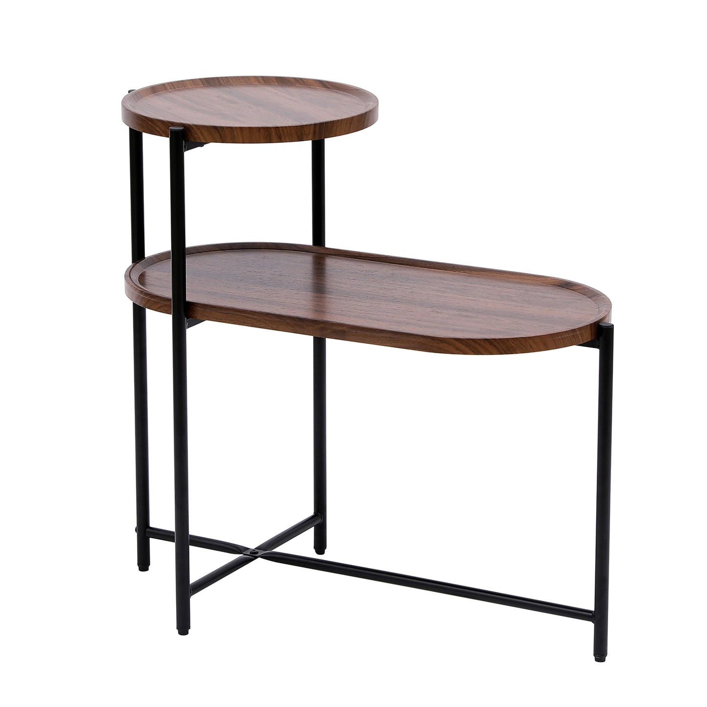 2-Tier End Table Round and Oval Sofa Side Table Overbed Bedside Table for Patio and Living Room Bedroom Medical Food Tray Table