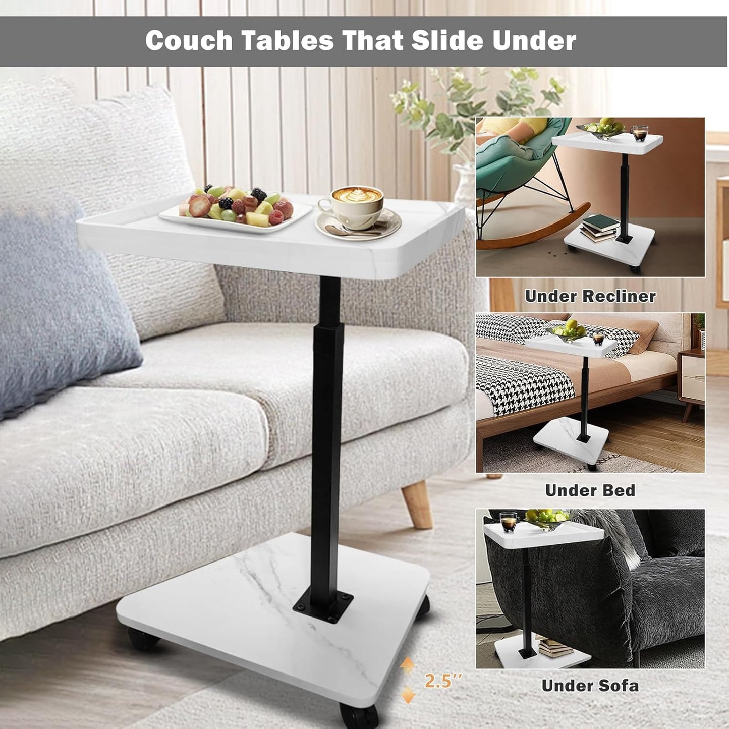 Adjustable Rolling Bedside Table Laptop Desk Portable Sofa Tray Cart