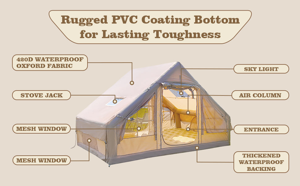 9.8x7 Inflatable Camping Tent 4-6 Person All-Season Blow Up Tent