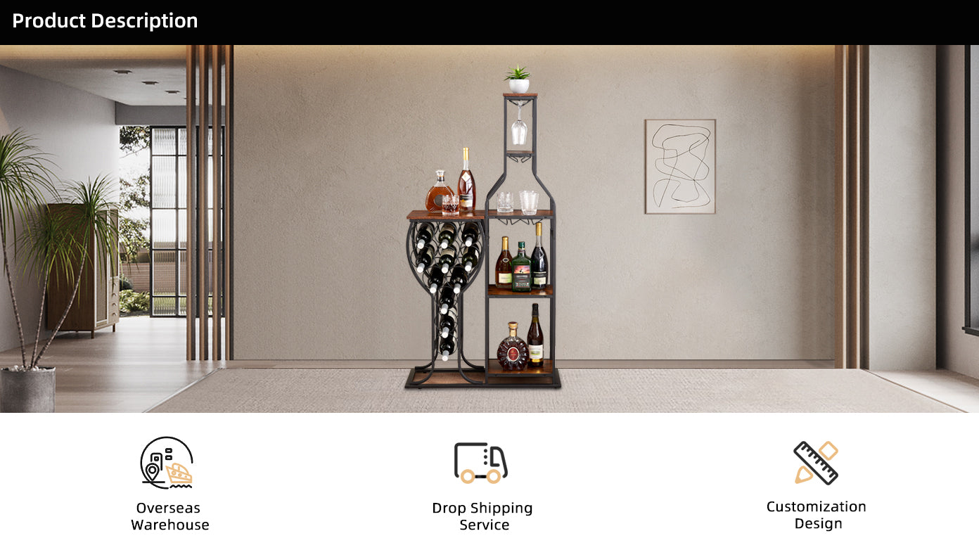 11 Bottle Wine Rack Freestanding 5 Tier with Glass Holder and Storage