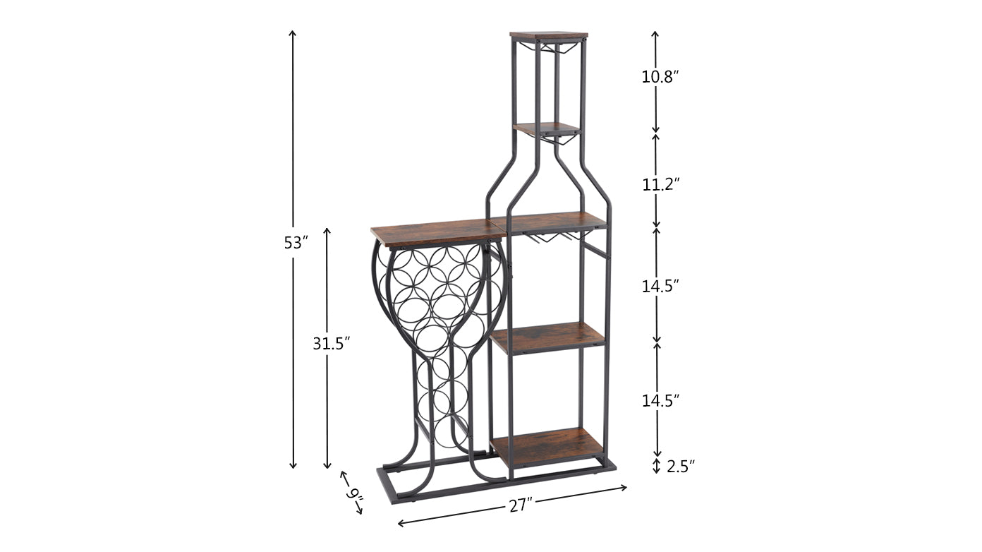 11 Bottle Wine Rack Freestanding 5 Tier with Glass Holder and Storage