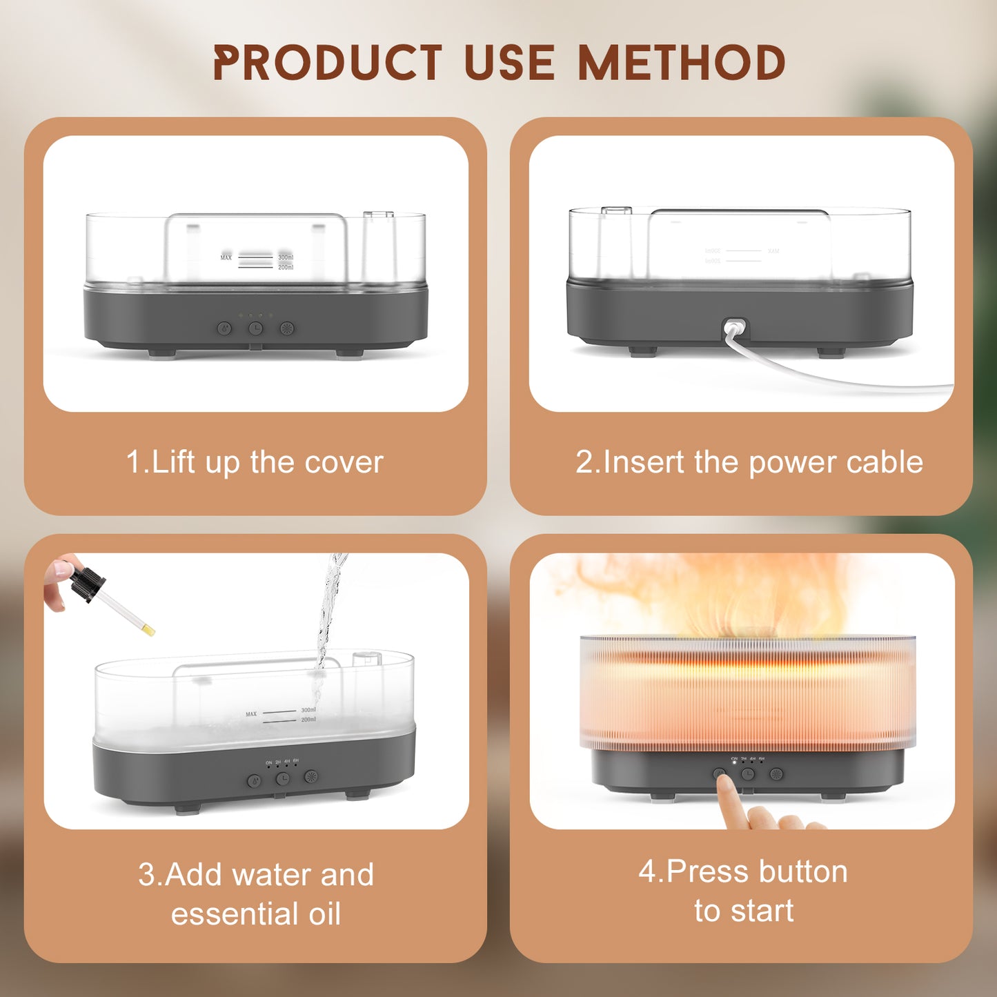 Ljustra Ultrasonic Humidifier 300ml Aromatherapy Diffuser Quiet Light