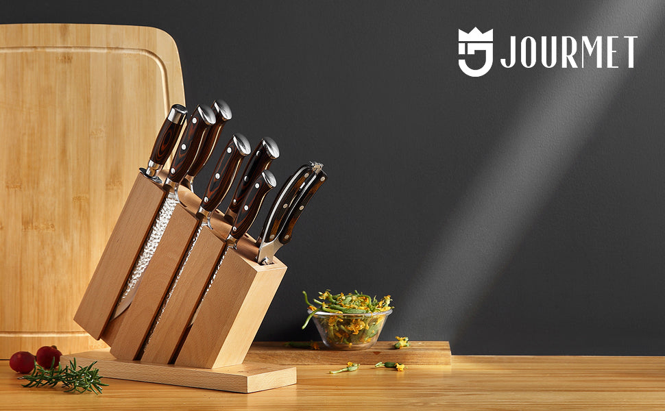 Ljustra 9PC High Carbon Stainless Steel Knife Set with Block and Handles