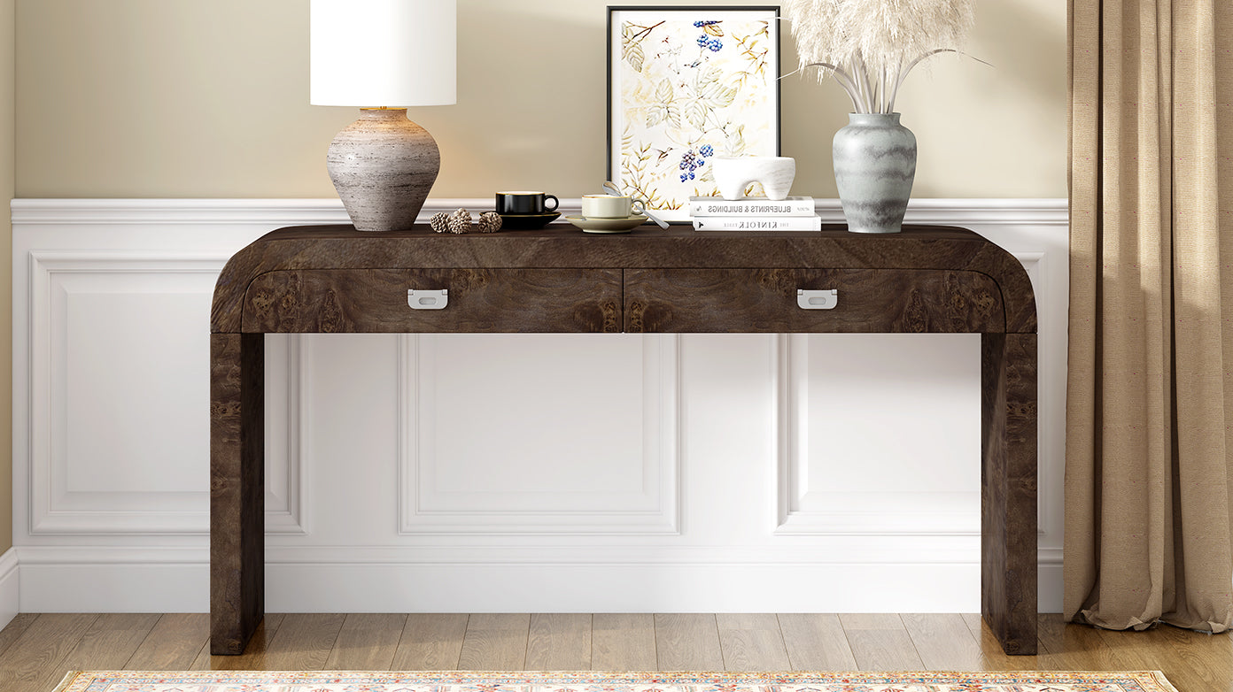 Ljustra 60 Inch Wooden Entryway Console Table with 2 Drawers and Handles