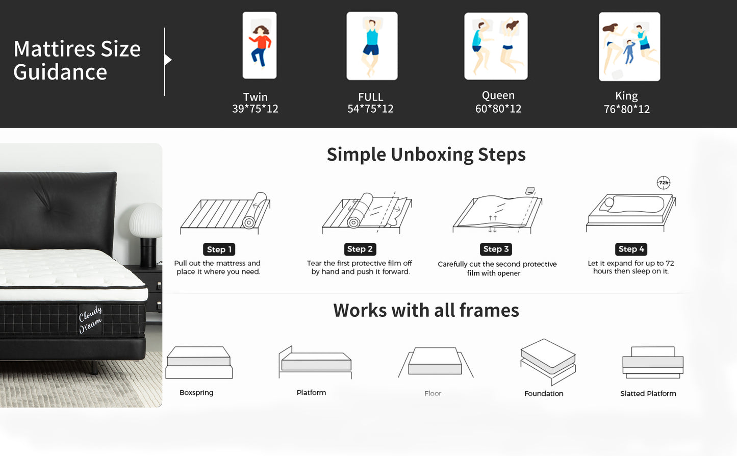 Ljustra 12 Inch Full Size Hybrid Mattress Pocket Springs Memory Foam