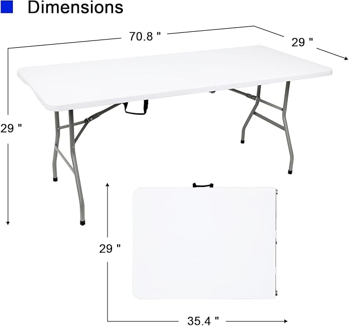6 Ft Folding Table Portable Heavy Duty Plastic Utility Table for Events