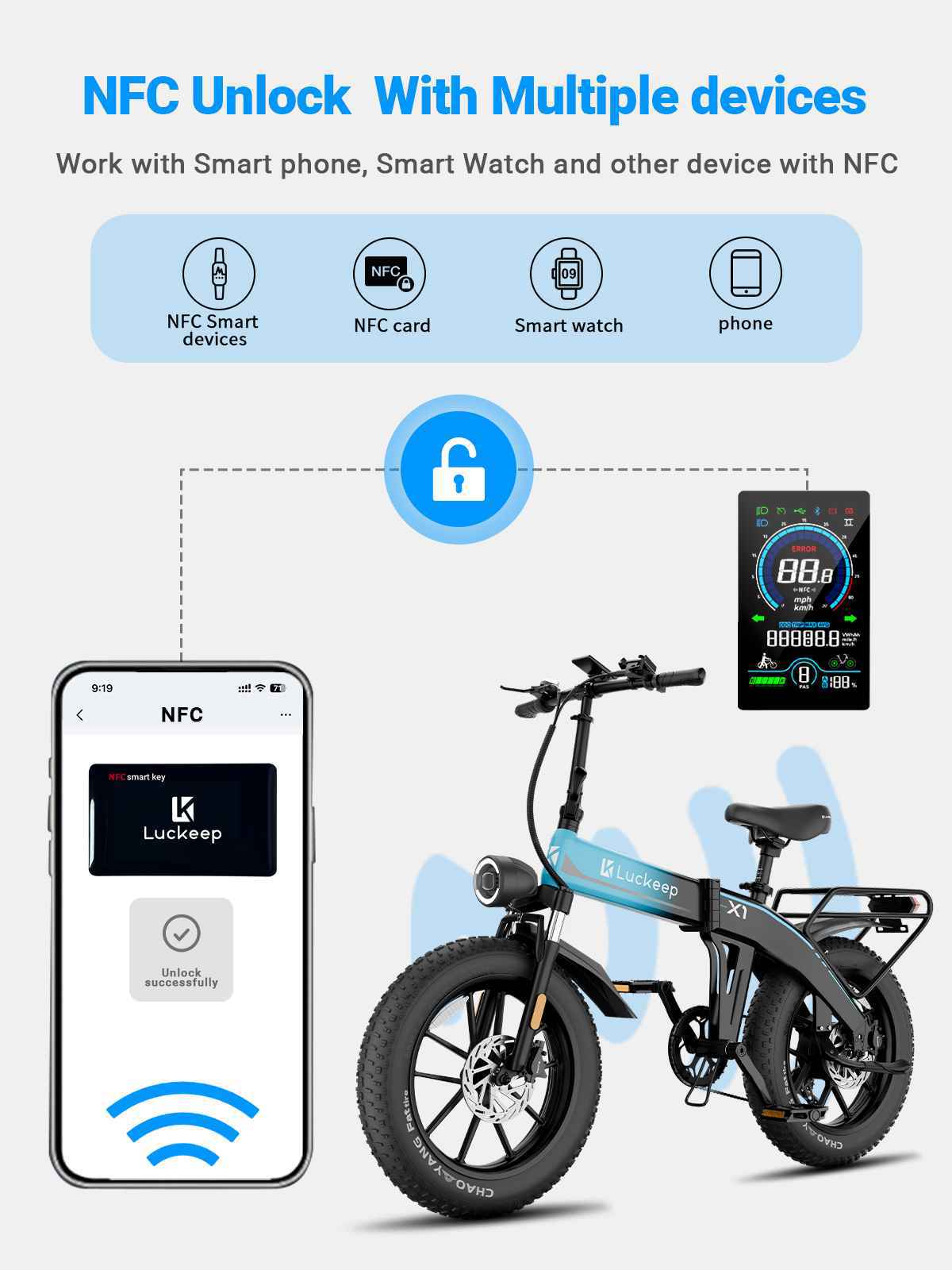 Folding Electric Bicycle Luckeep X1 1500W 60Mile 28Mph for Adults